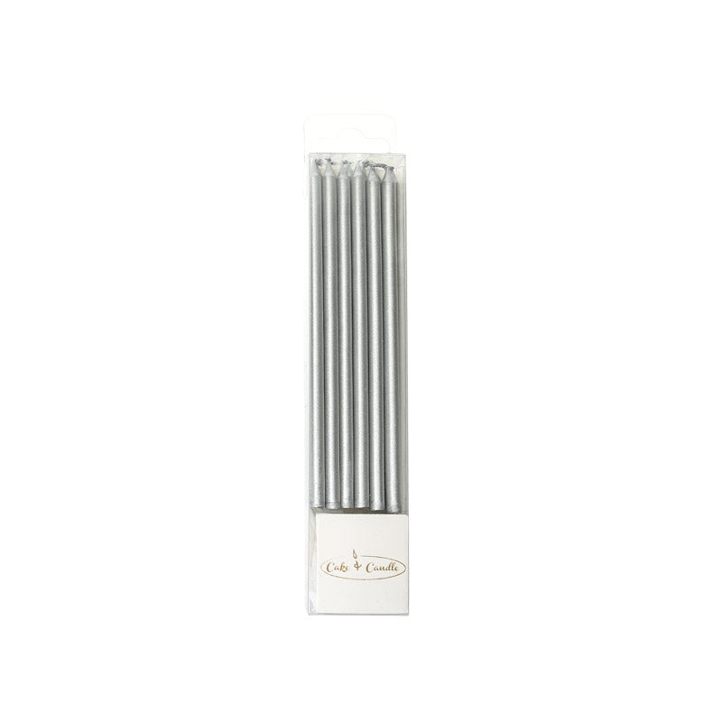 12cm Tall Cake Candles SILVER (Pack of 12) (ONLINE ONLY)