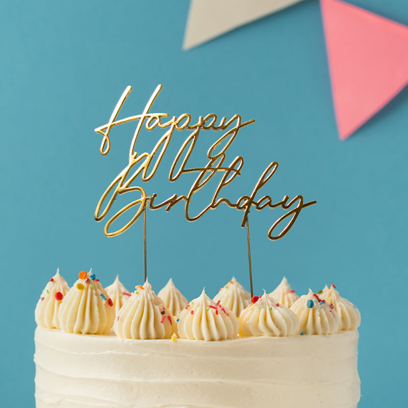 GOLD Metal Cake Topper - HAPPY BIRTHDAY 3 (ONLINE ONLY)