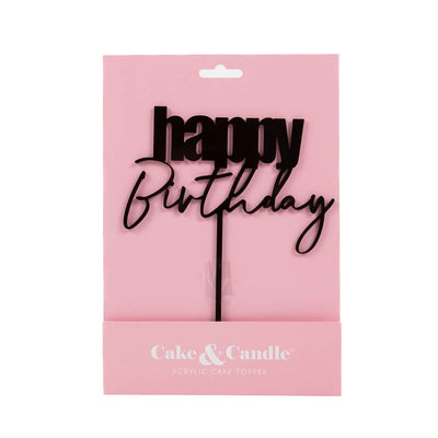 CURSIVE HAPPY BIRTHDAY CAKE TOPPER - BLACK