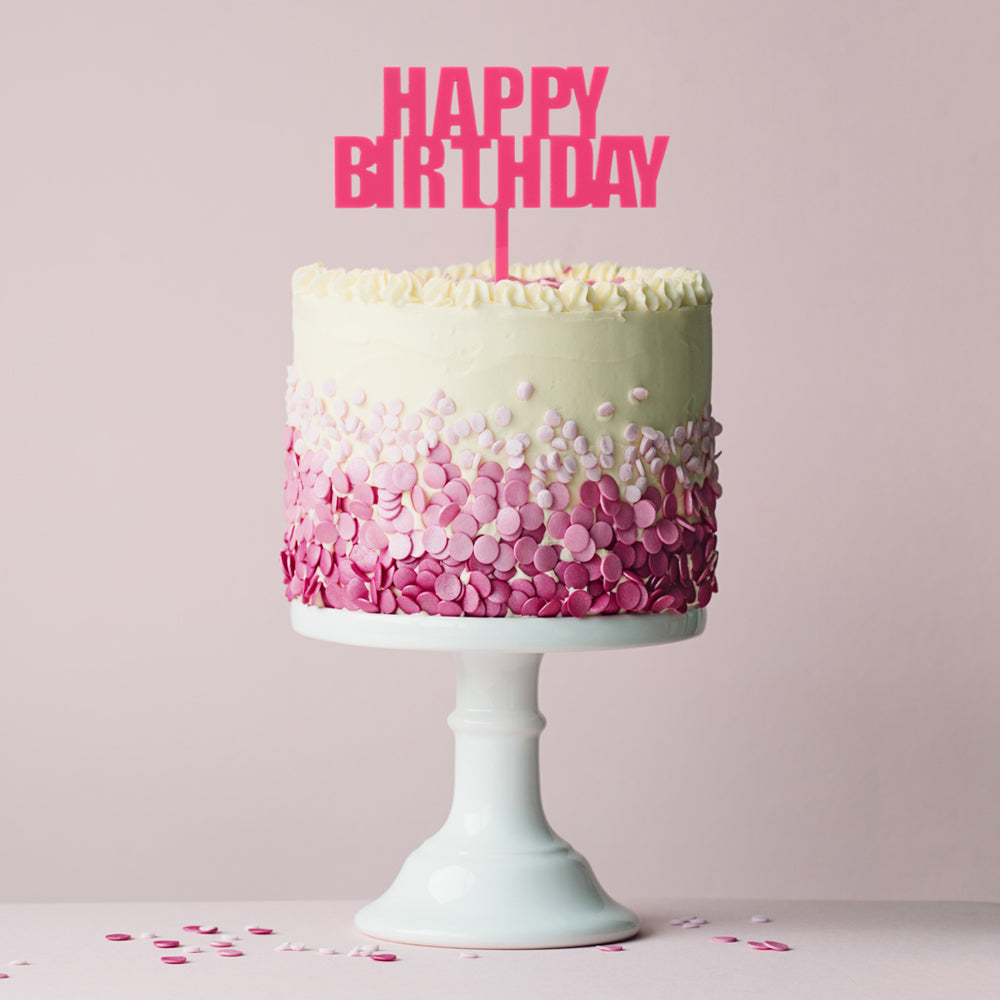 BOLD HAPPY BIRTHDAY CAKE TOPPER - PINK