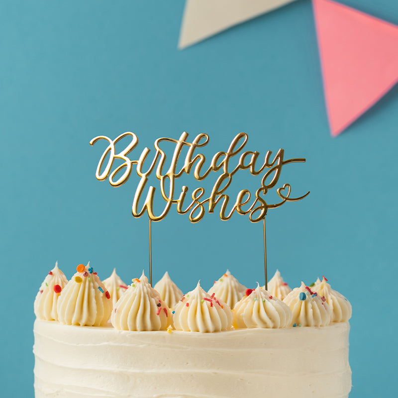 GOLD Metal Cake Topper - BIRTHDAY WISHES (ONLINE ONLY)