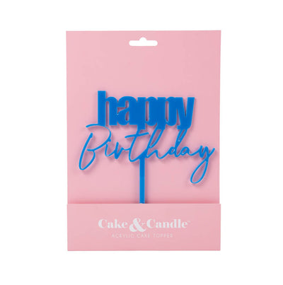 CURSIVE HAPPY BIRTHDAY CAKE TOPPER - BLUE