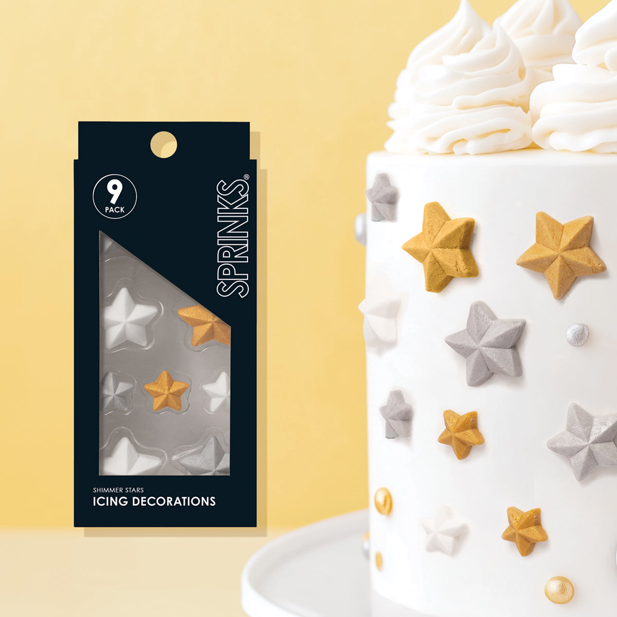 SPRINKS Icing Decorations - SHIMMER STARS (9 pieces) (ONLINE ONLY)