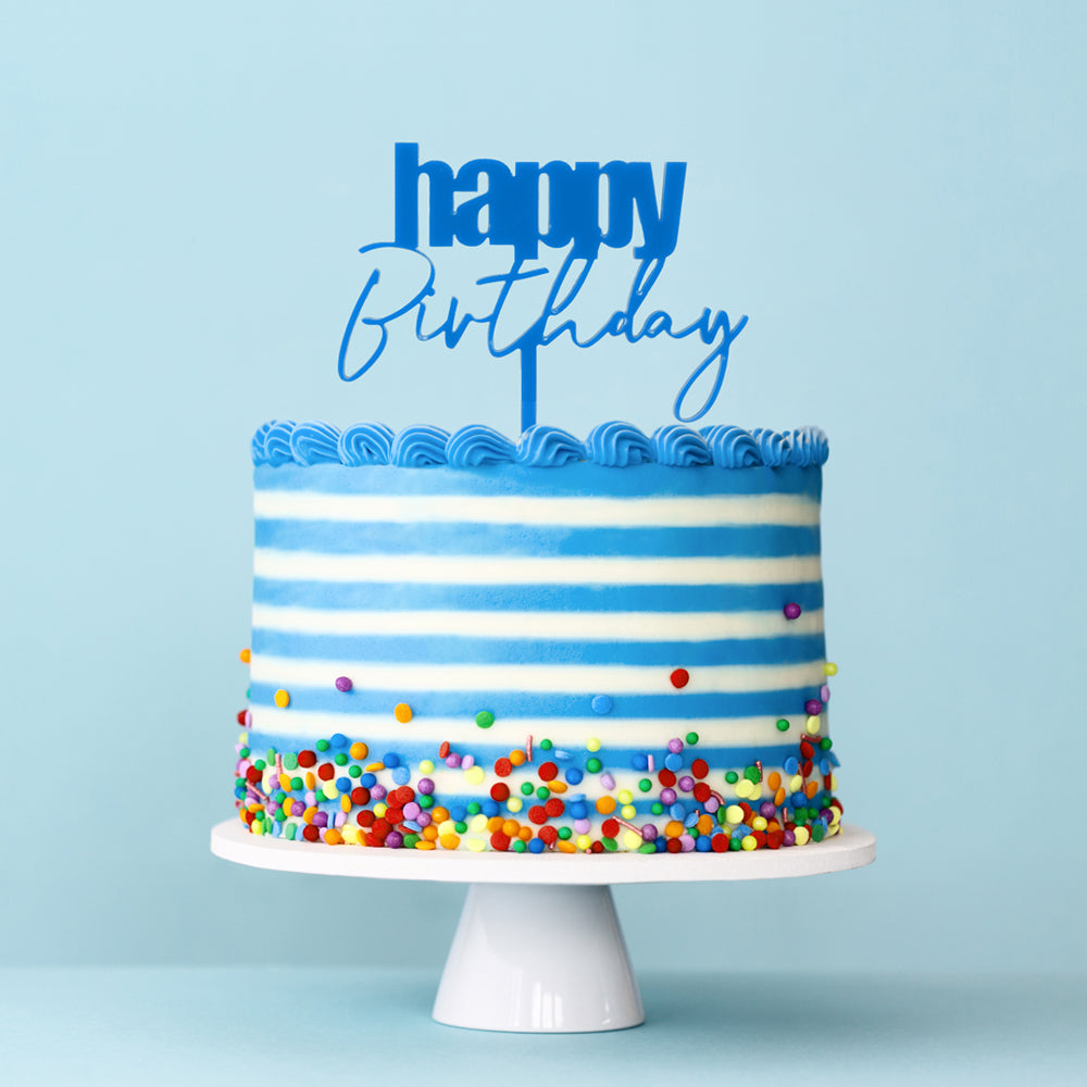 CURSIVE HAPPY BIRTHDAY CAKE TOPPER - BLUE