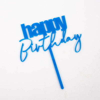 CURSIVE HAPPY BIRTHDAY CAKE TOPPER - BLUE