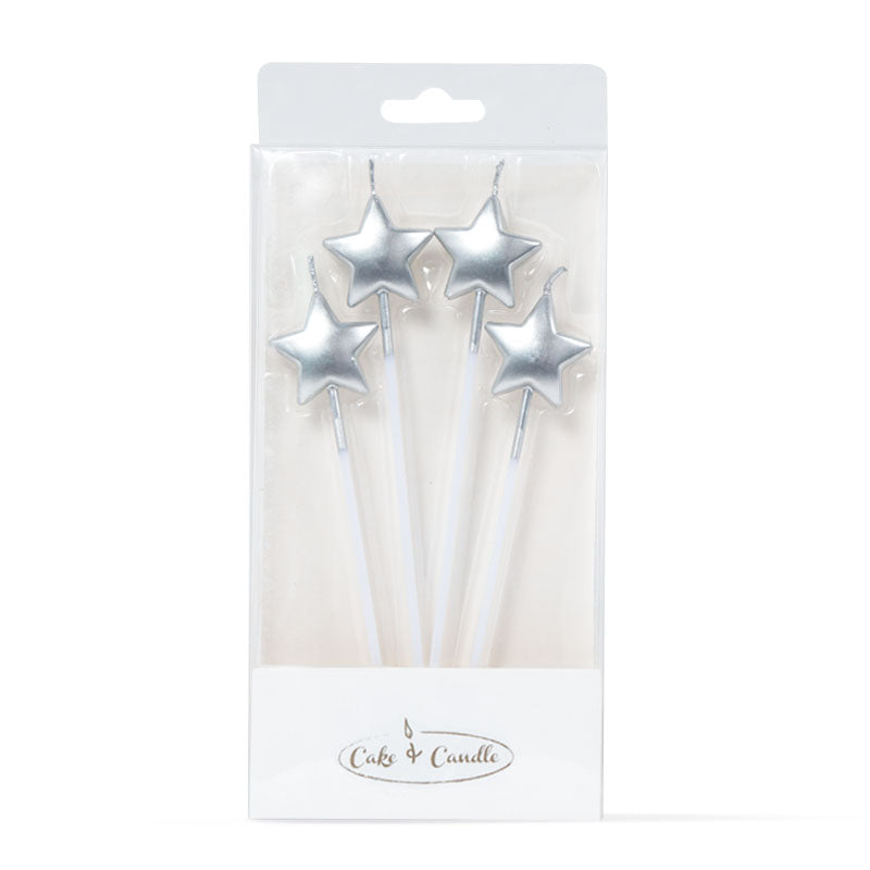 SILVER Star Candle Picks (4 pack)(ONLINE ONLY)