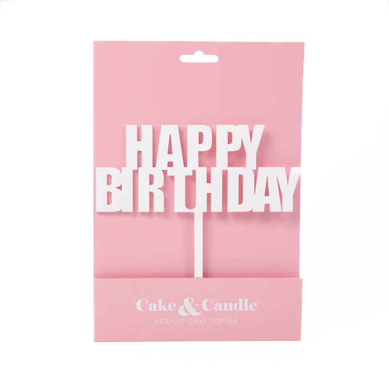 BOLD HAPPY BIRTHDAY CAKE TOPPER - WHITE