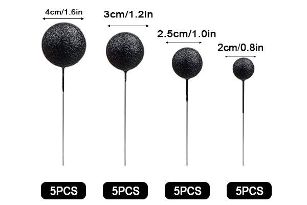 Glitter Black Ball Topper 20Pcs