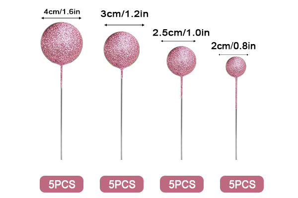 Glitter Hot Pink Ball Topper 20Pcs