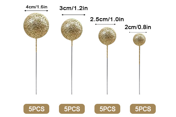 Glitter Gold Ball Topper 20Pcs