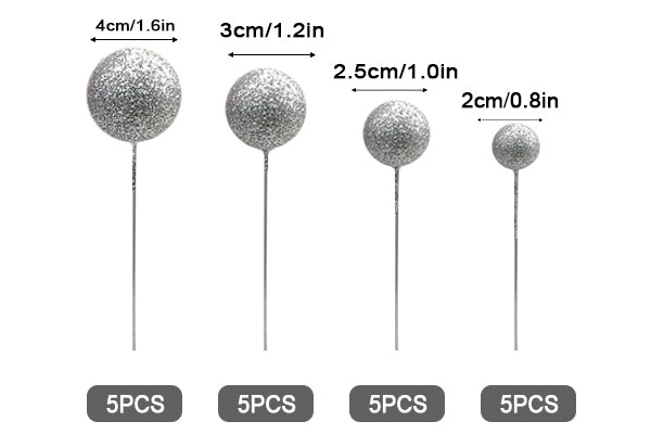 Glitter Silver Ball Topper 20Pcs