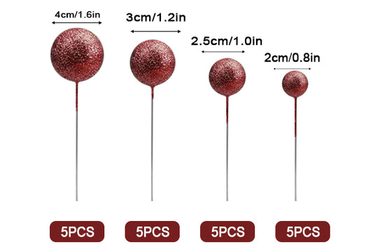 Glitter Red Ball Topper 20Pcs