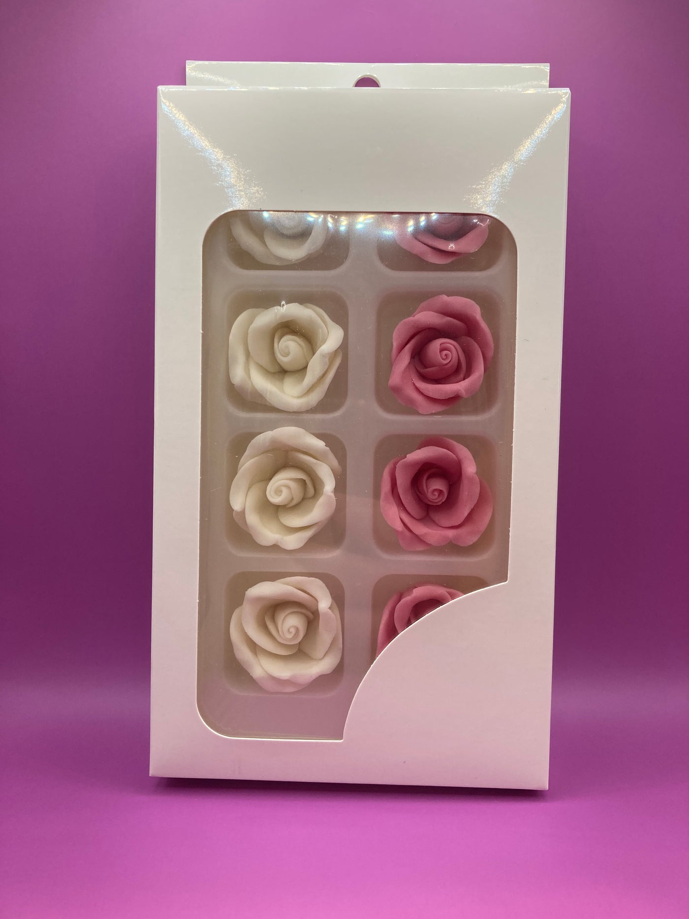 Icing Roses Pink White 3cm - 8 pieces