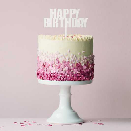 BOLD HAPPY BIRTHDAY CAKE TOPPER - WHITE