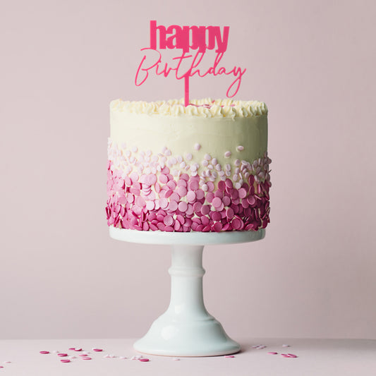 CURSIVE HAPPY BIRTHDAY CAKE TOPPER - PINK