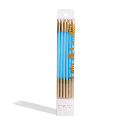 15cm GOLD DOUBLE DIPPED Cake Candles - BLUE (Pack of 12) (ONLINE ONLY)