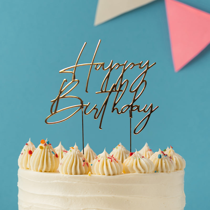 GOLD Metal Cake Topper - HAPPY BIRTHDAY 4 (ONLINE ONLY)