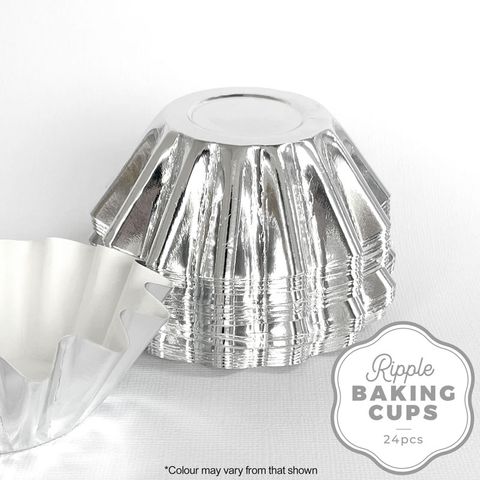CAKE CRAFT | RIPPLE BAKING CUP | SILVER | 24 PACK (online only)