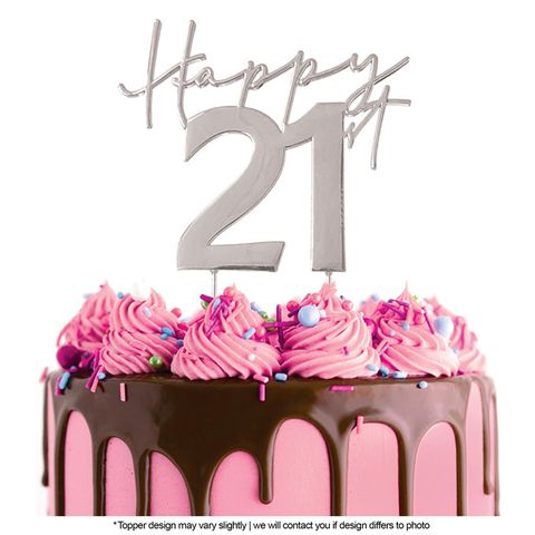 CAKE CRAFT | METAL TOPPER | HAPPY 21ST | SILVER | 12CM