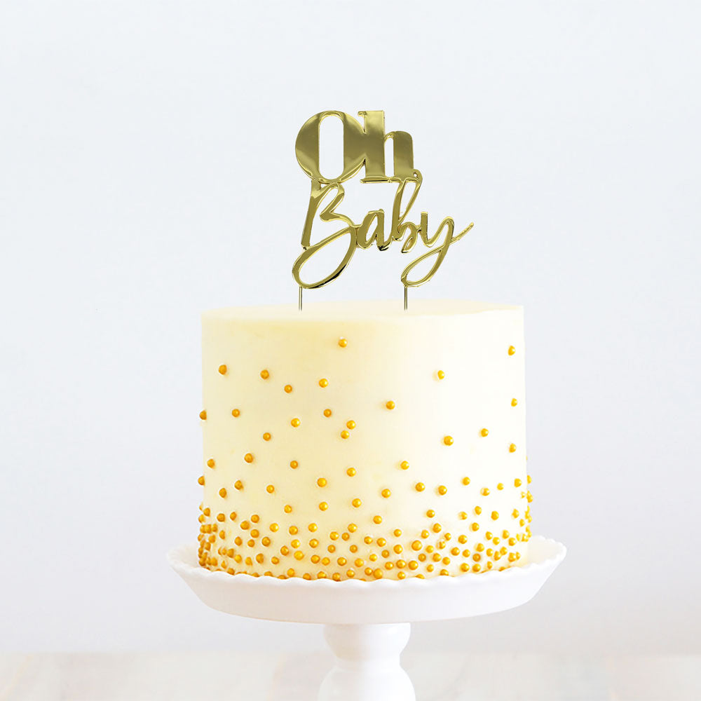 GOLD METAL CAKE TOPPER - OH BABY (ONLINE ONLY)