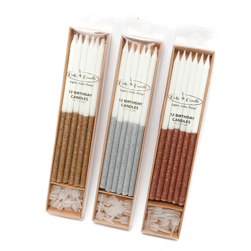 ROSE GOLD GLITTER DIPPED CAKE CANDLES (PACK OF 12)