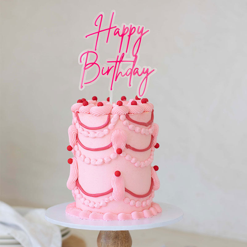 HOT PINK / OPAQUE LAYERED CAKE TOPPER - HAPPY BIRTHDAY