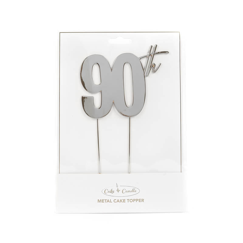 SILVER METAL CAKE TOPPER - 90TH