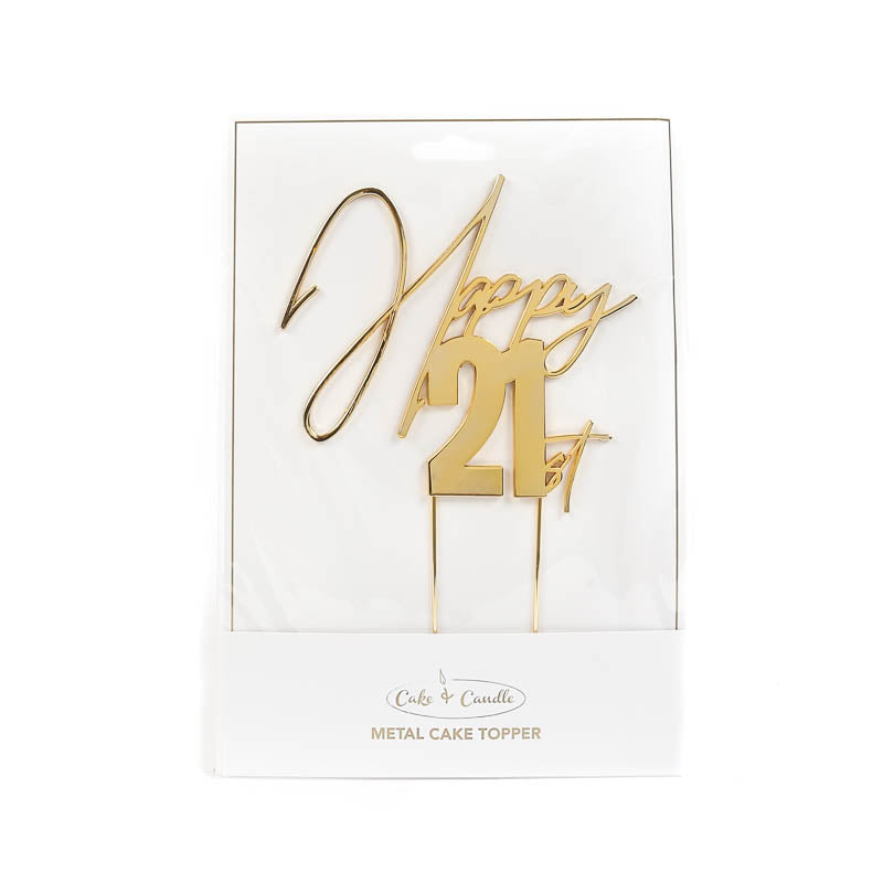 GOLD METAL CAKE TOPPER - HAPPY 21ST