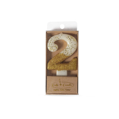 8CM GOLD GLITTER DIPPED CANDLE - NUMBER 2(ONLINE ONLY)