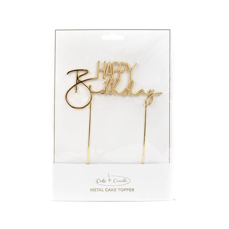 GOLD METAL CAKE TOPPER - HAPPY BIRTHDAY 2