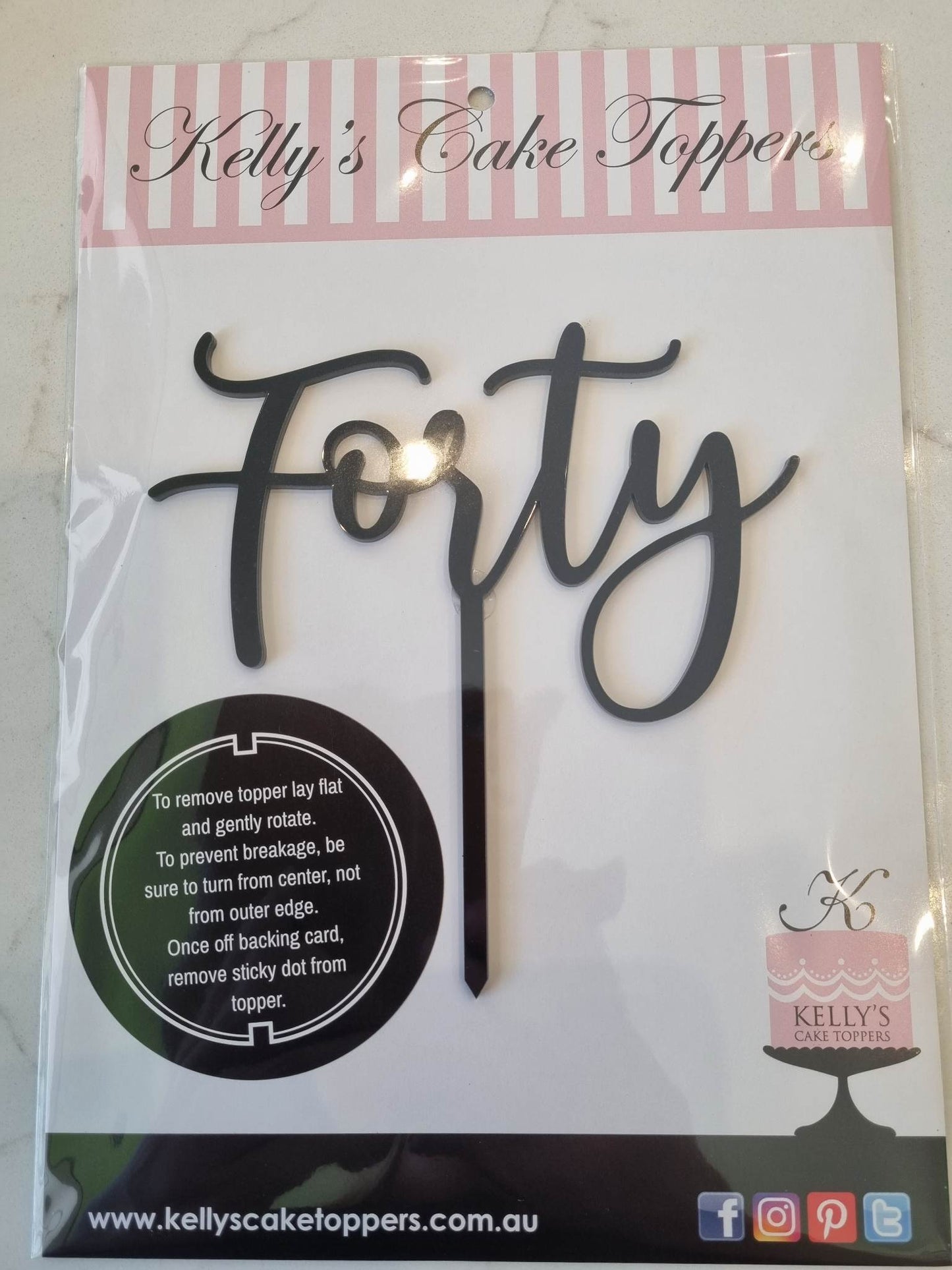 Black Acrylic Topper Forty - Curly Script