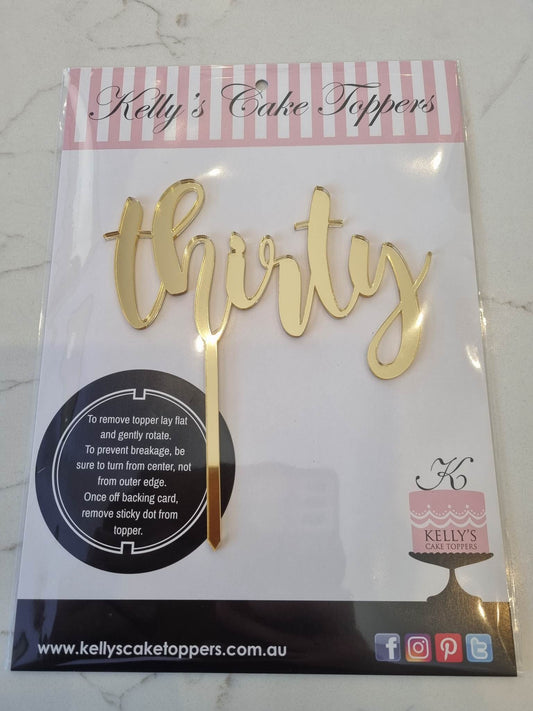 Gold Acrylic Topper Thirty - Curly Script