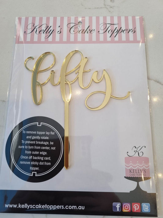 Gold Acrylic Topper Fifty - Curly Script