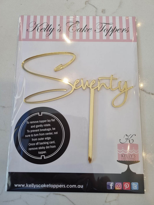 Gold Acrylic Topper Seventy - Fast Curly Script