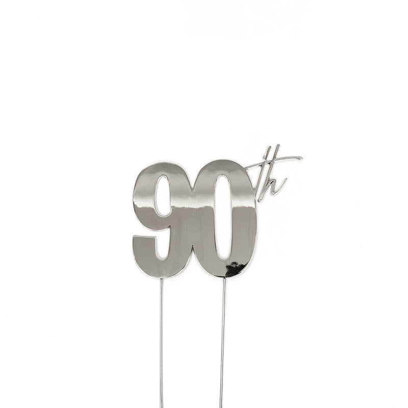 SILVER METAL CAKE TOPPER - 90TH