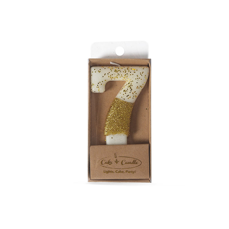 8CM GOLD GLITTER DIPPED CANDLE - NUMBER 7 (ONLINE ONLY)