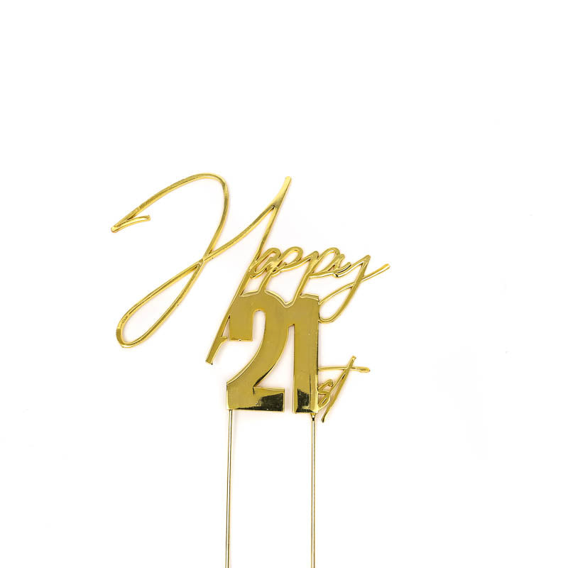 GOLD METAL CAKE TOPPER - HAPPY 21ST