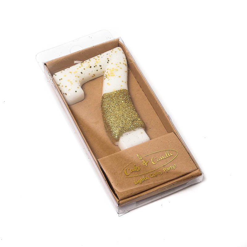 8CM GOLD GLITTER DIPPED CANDLE - NUMBER 7