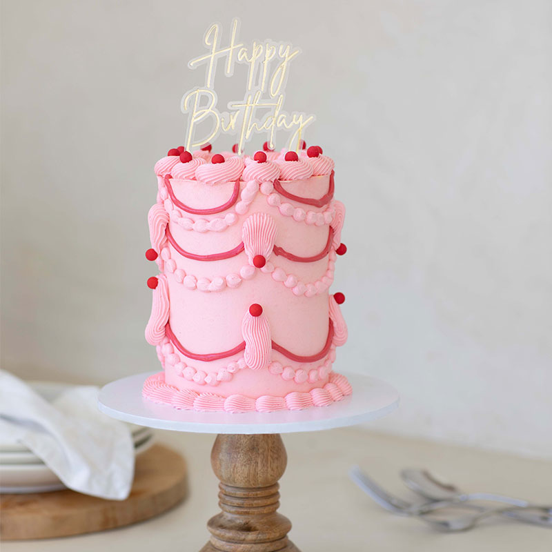 GOLD / CLEAR LAYERED CAKE TOPPER - HAPPY BIRTHDAY