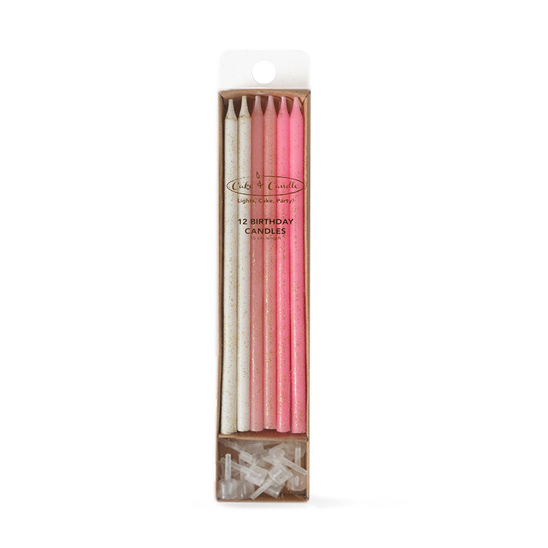 PINK GLITTER CAKE CANDLES (PACK OF 12) (ONLINE ONLY)