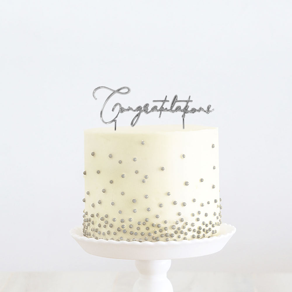 SILVER METAL CAKE TOPPER - CONGRATULATIONS