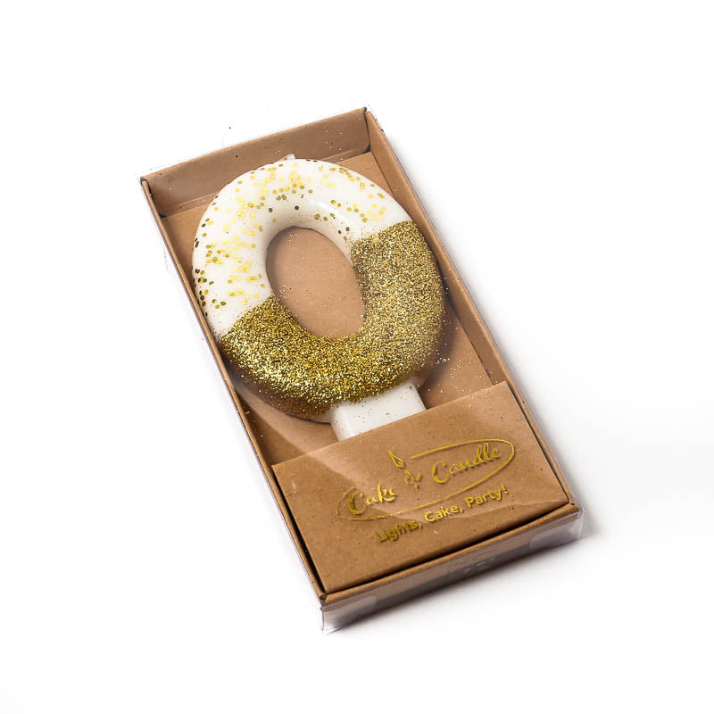 8CM GOLD GLITTER DIPPED CANDLE - NUMBER 0