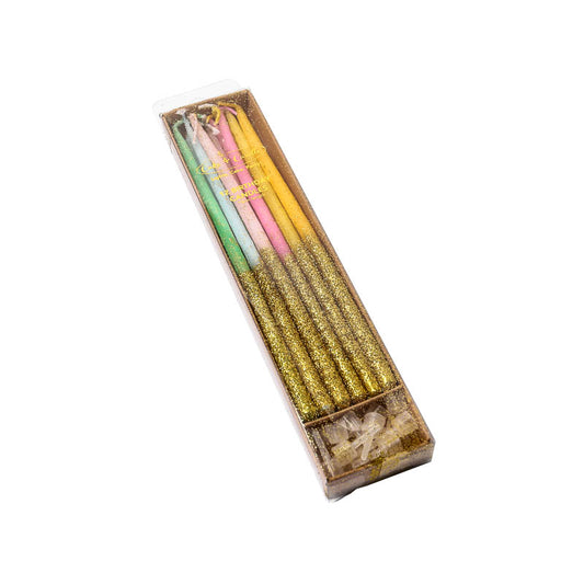 RAINBOW GLITTER DIPPED CAKE CANDLES (PACK OF 12)