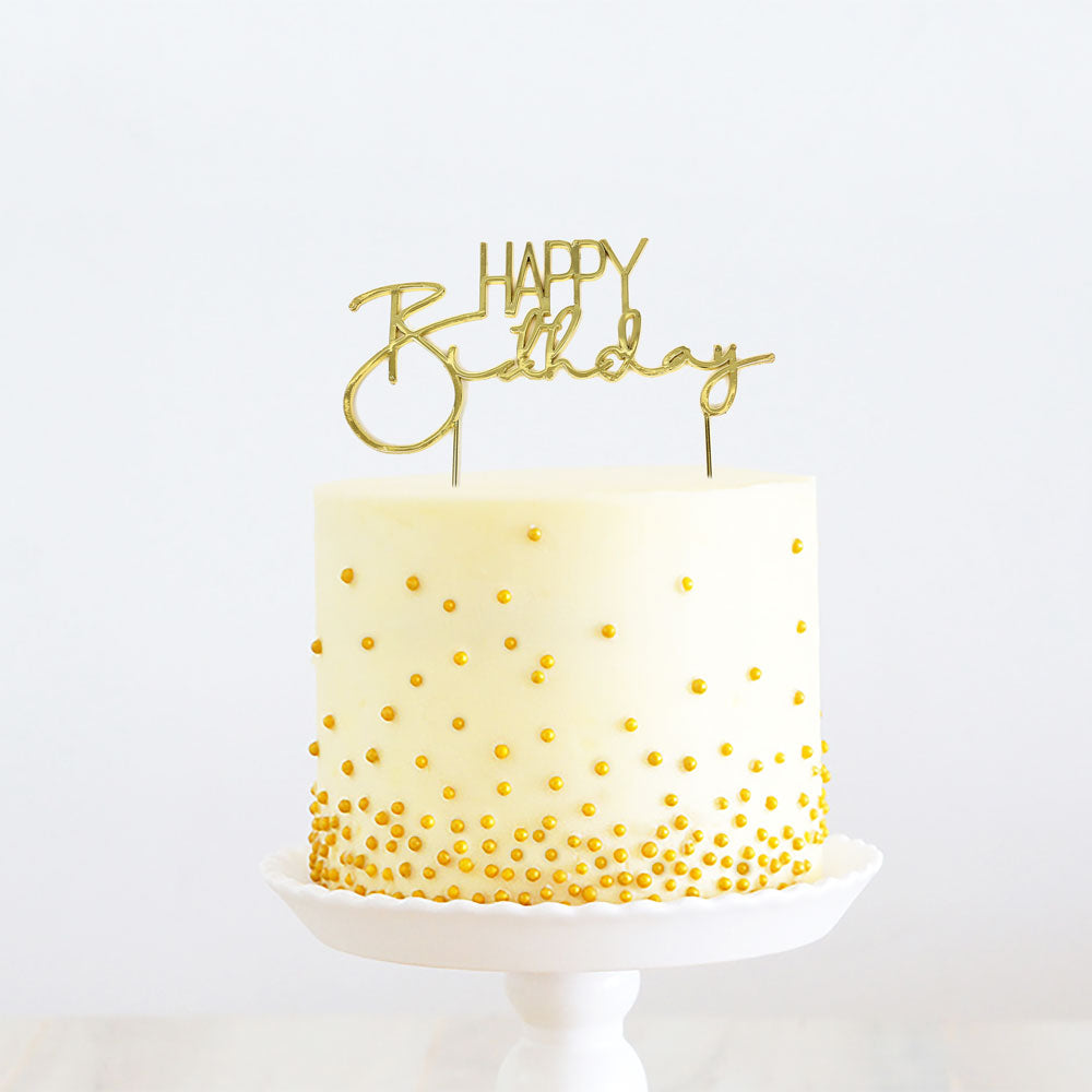 GOLD METAL CAKE TOPPER - HAPPY BIRTHDAY 2 (ONLINE ONLY)