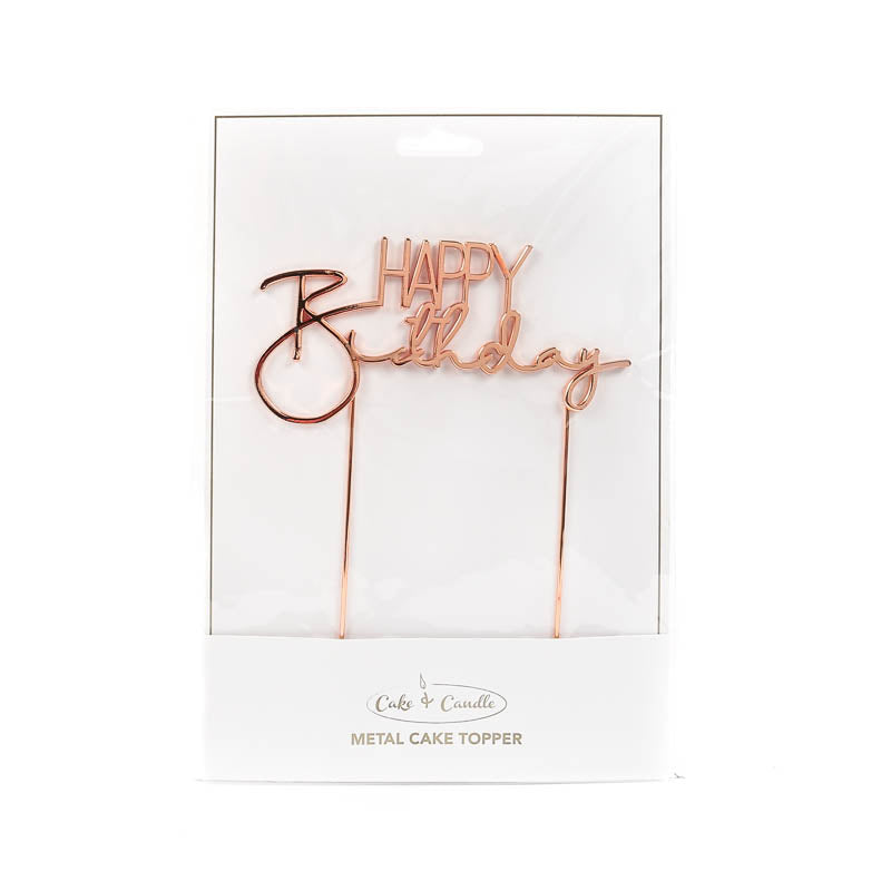 Happy Birthday Rose Gold Metal Cake Topper – Deezee Designs