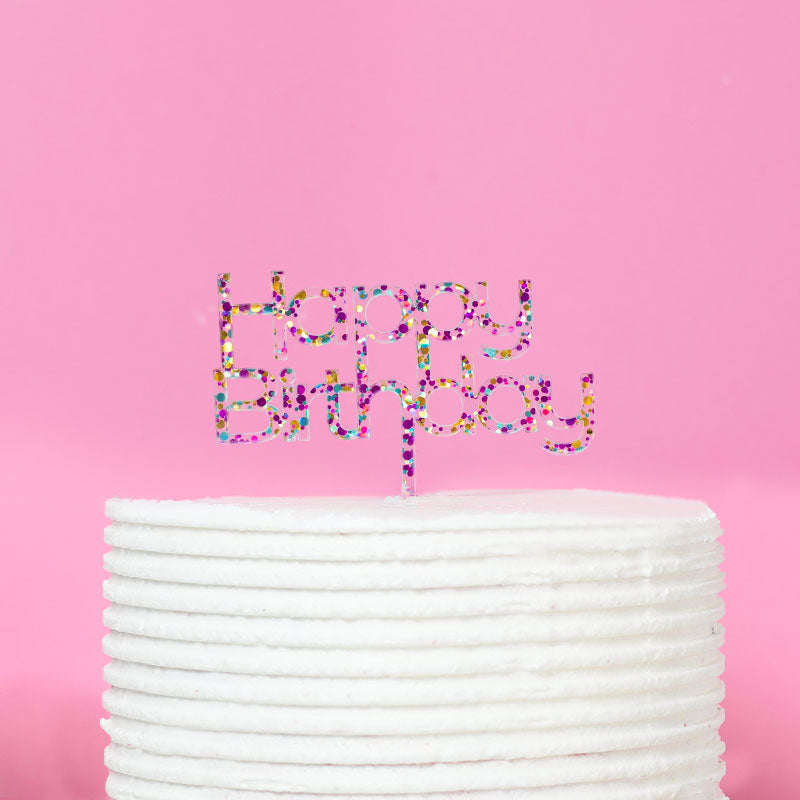 RAINBOW GLITTER HAPPY BIRTHDAY 2 CAKE TOPPER