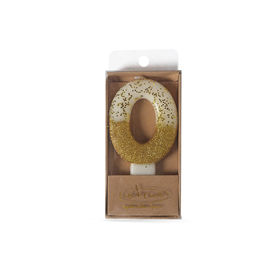 8CM GOLD GLITTER DIPPED CANDLE - NUMBER 0 (ONLINE ONLY)