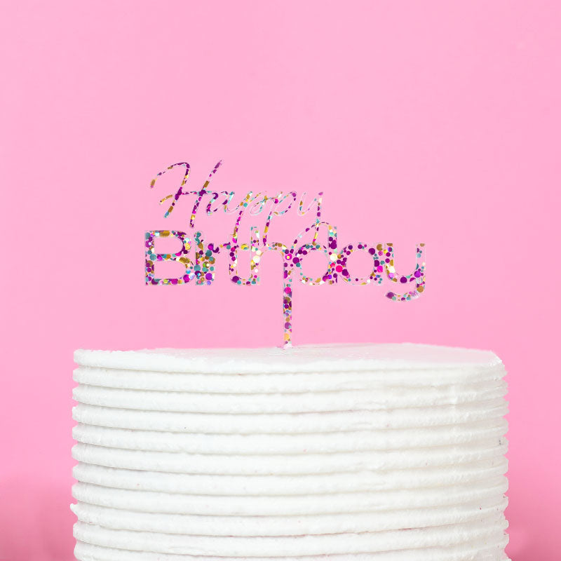 RAINBOW GLITTER HAPPY BIRTHDAY 1 CAKE TOPPER