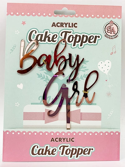 BABY GIRL - ACRYLIC CAKE TOPPER - ROSE GOLD MIRROR