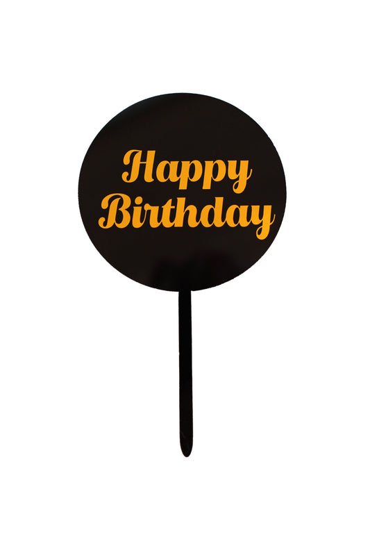 Happy Birthday Circle (Black with Gold Text)